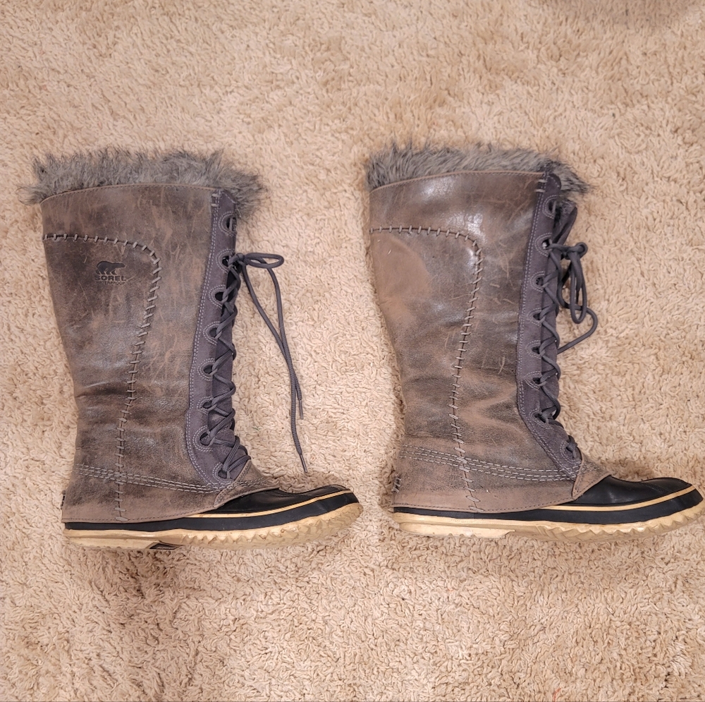 Womens Sorel Cate The Great Waterproof Leather Lace Up Winter Snow Boots Size 9